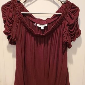 Wine colored, soft cotton, off the shoulder top